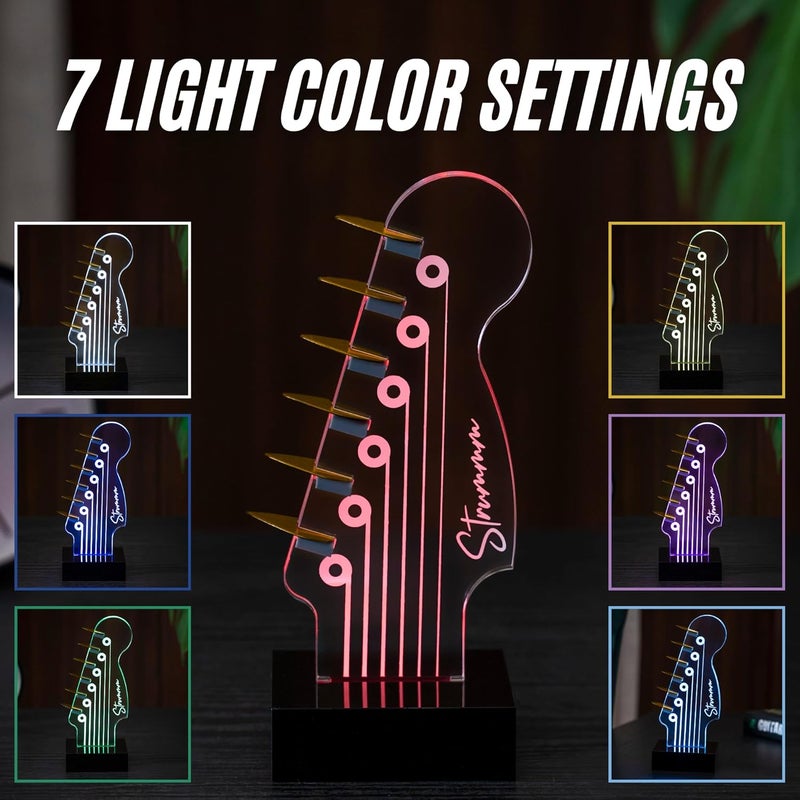 Strummm Light Up Guitar Pick Holder – 7-Color Changing LED Pick Storage Display & Night Light – USB Powered Novelty Room Decor, Holds 6 Picks – Cool Guitar Gift for Men, Musicians & Guitarists - Image 2